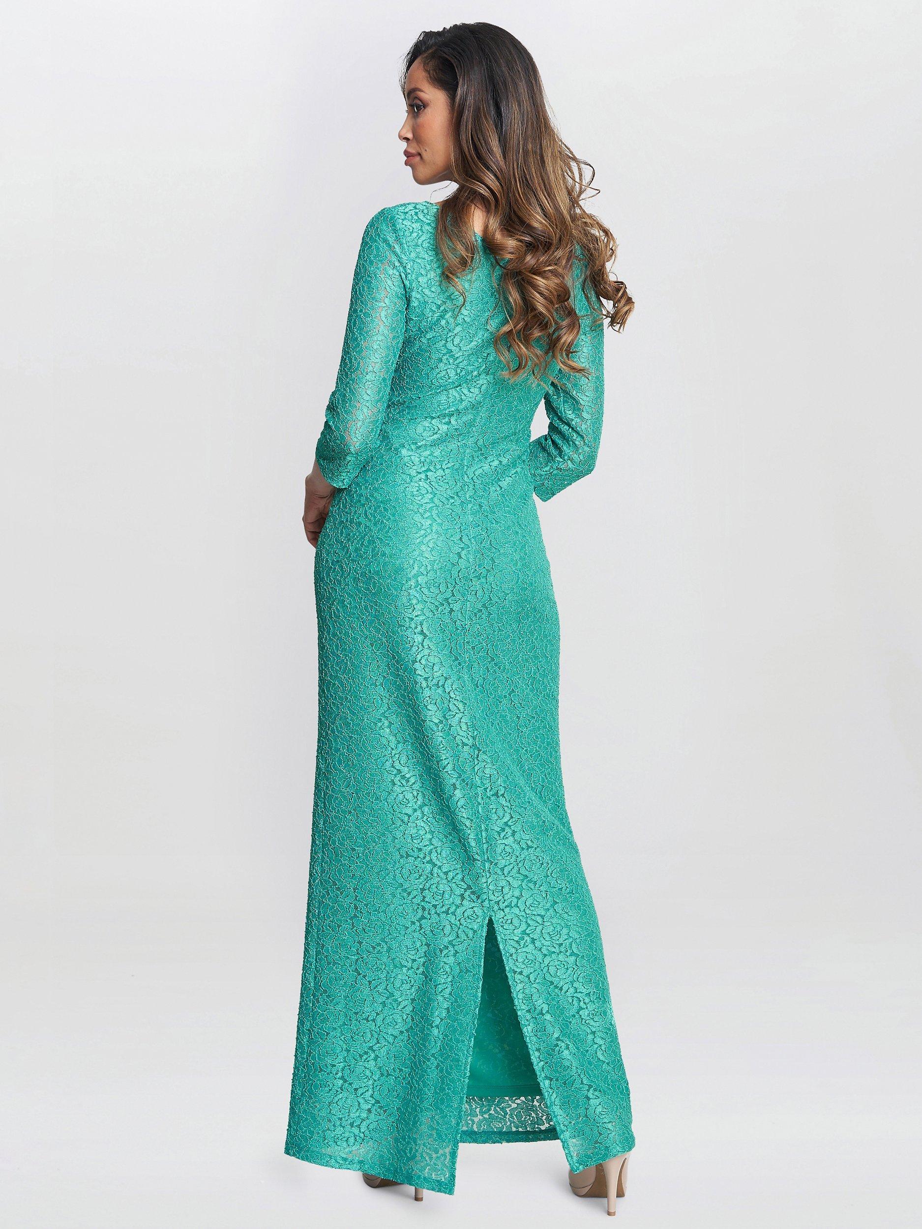 Product image 2 of 5, which shows Gina Bacconi Fearne Lace Wrap Maxi Dress, Jade, 10