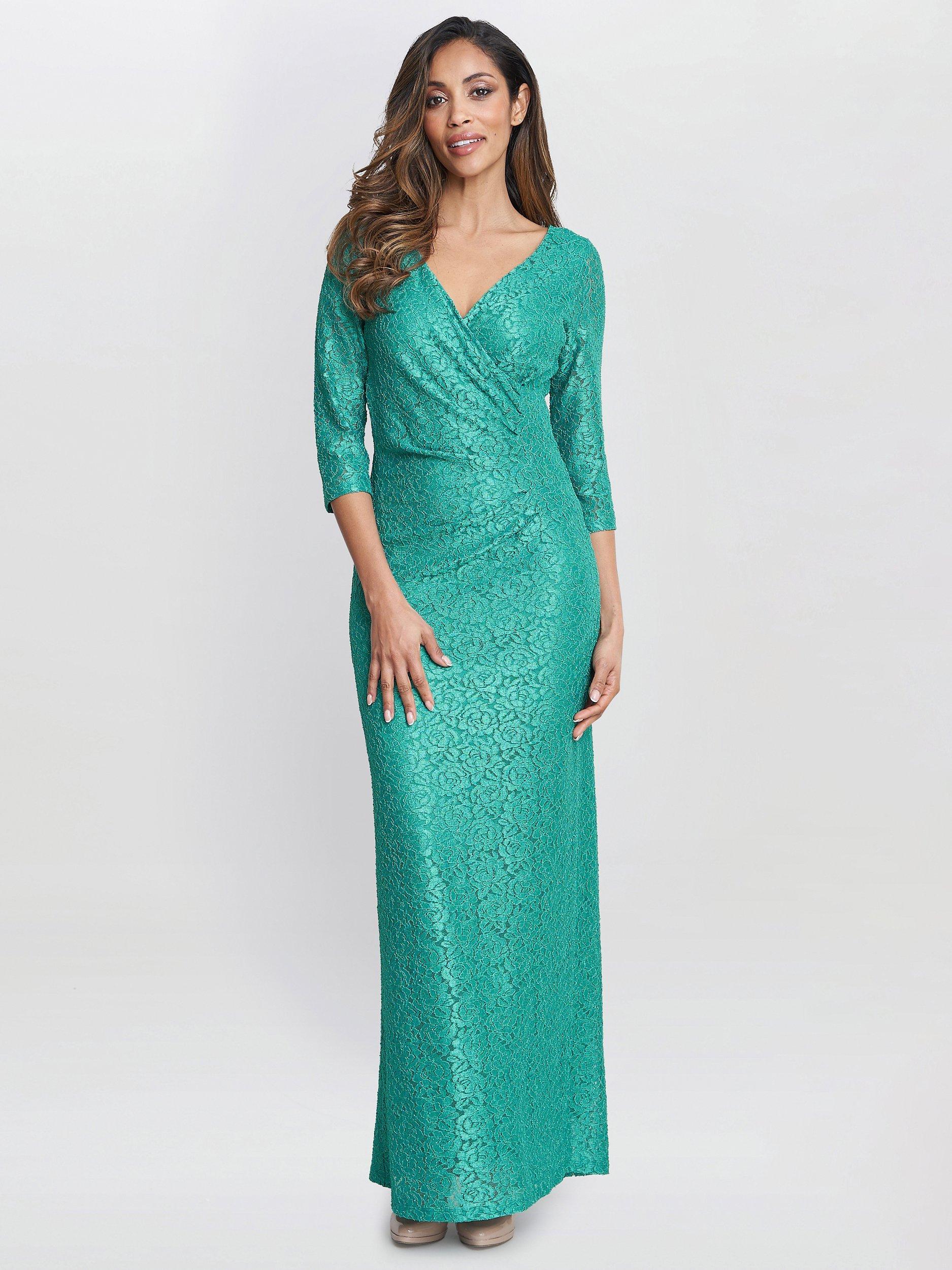 Gina Bacconi Fearne Lace Wrap Maxi Dress, Jade, 8