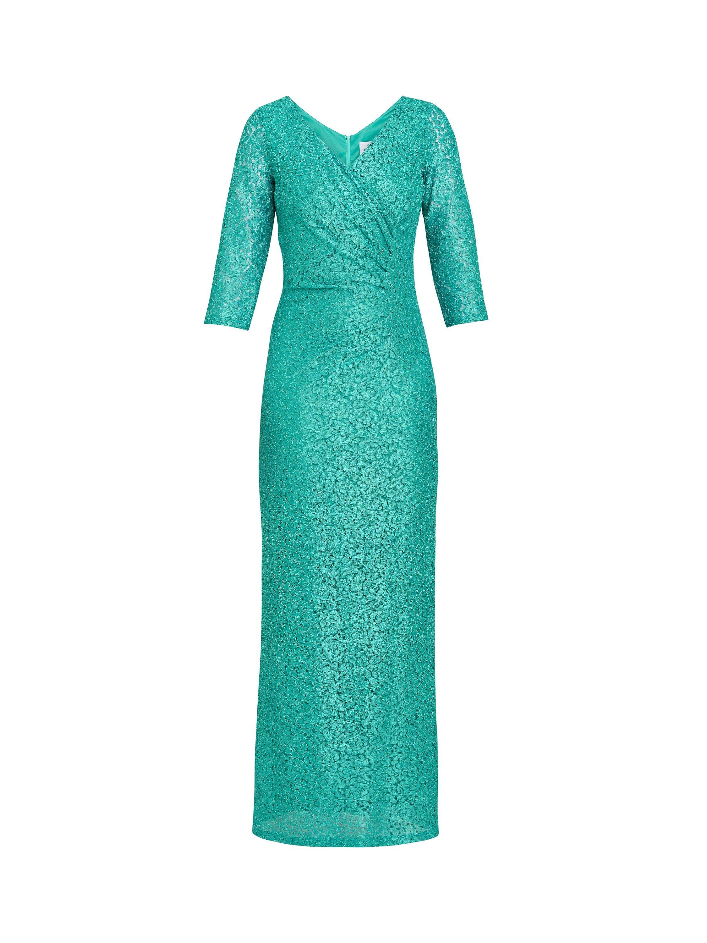 Gina Bacconi Fearne Lace Wrap Maxi Dress, Jade, 8