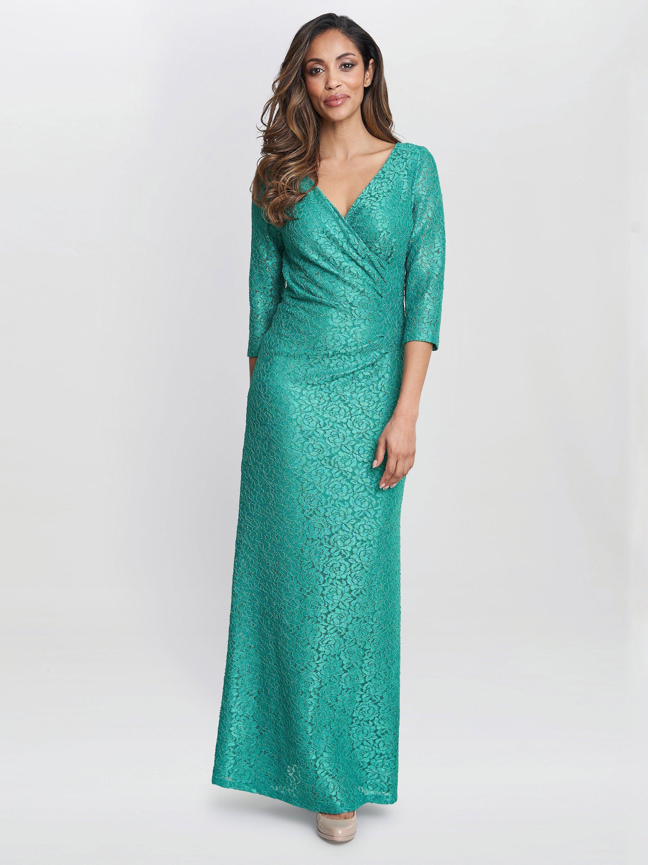 Gina Bacconi Fearne Lace Wrap Maxi Dress, Jade, 8