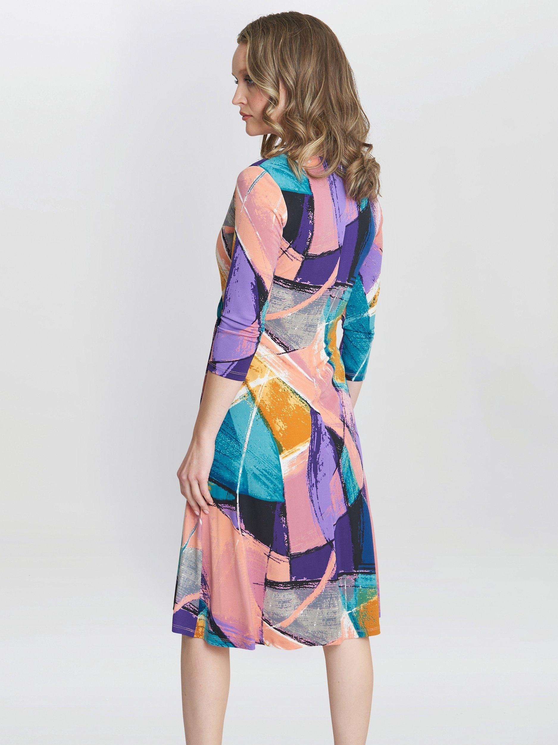 Product image 2 of 4, which shows Gina Bacconi Becky Jersey Wrap Dress, Peach/Multi, 8