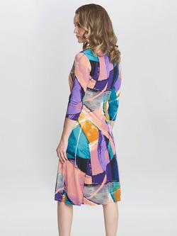 Gina Bacconi Becky Jersey Wrap Dress, Peach/Multi - view 2, Peach/Multi
