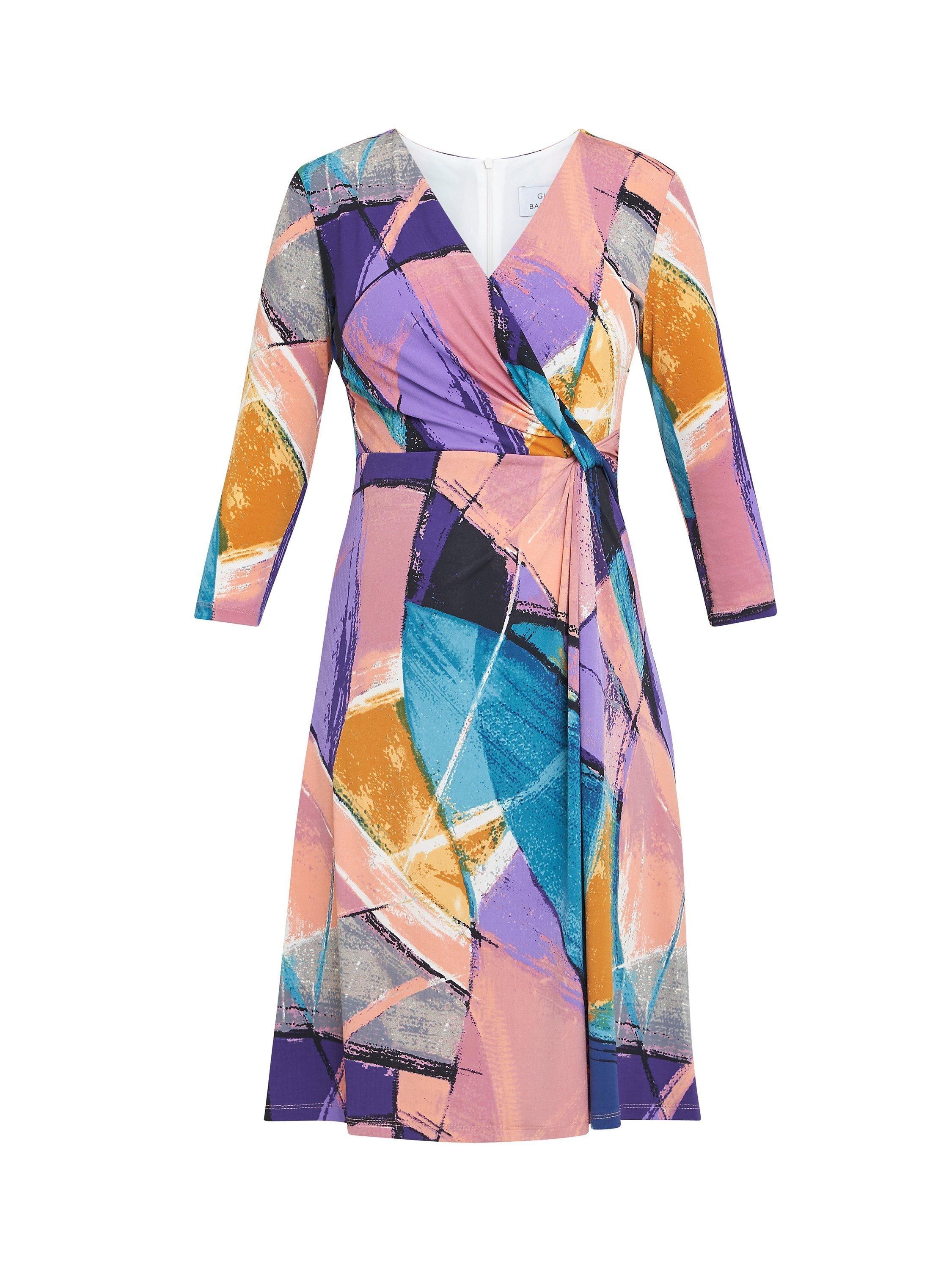 Product image 3 of 4, which shows Gina Bacconi Becky Jersey Wrap Dress, Peach/Multi, 8