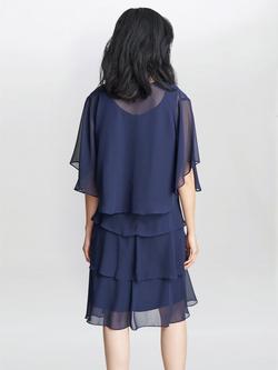 Gina Bacconi Toni Chiffon Tier Jacket and Beaded Neck Dress, Navy - view 2, Navy