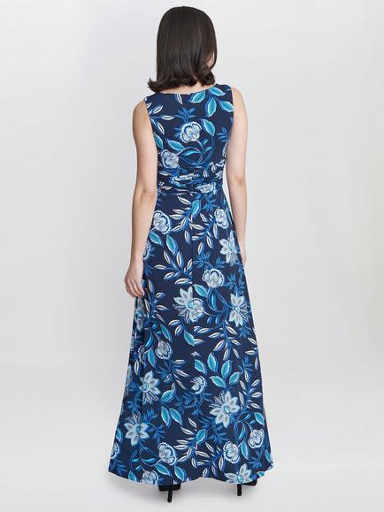 Gina Bacconi Heather Jersey Maxi Dress, Black/Teal - view 2, Black/Teal