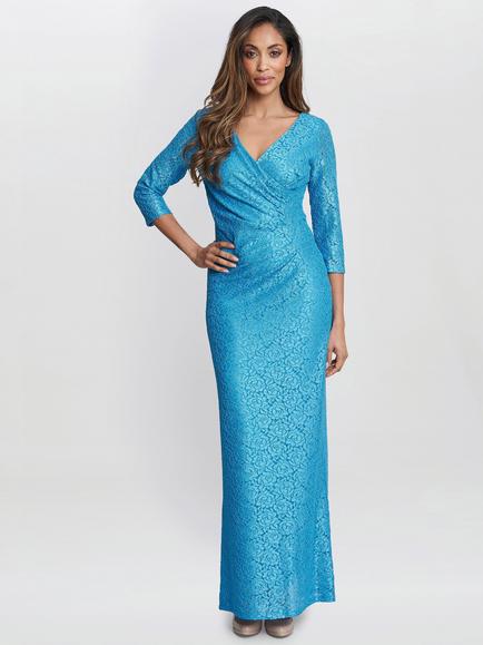 Gina Bacconi Fearne Lace Wrap Maxi Dress, Turquoise