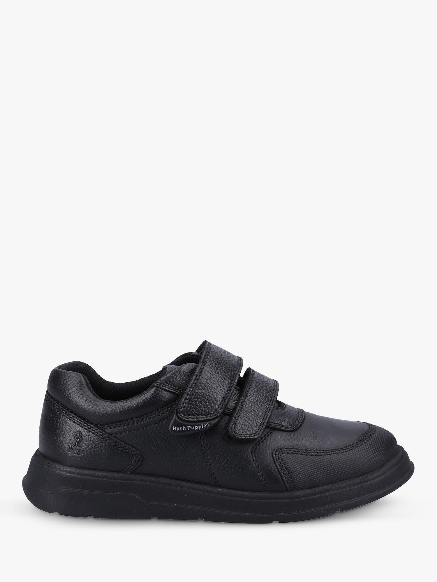 Product image 1 of 4, which shows Hush Puppies Kids' Ryan Riptape Senior School Shoes, Black, 7 Jnr