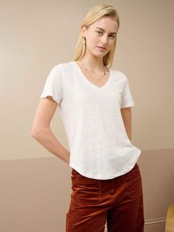 Brora Linen Knit V-Neck T-Shirt, White
