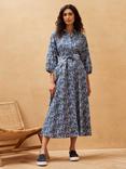 Brora Abstract Print Organic Cotton Midi Shirt Dress, Indigo Zigzag