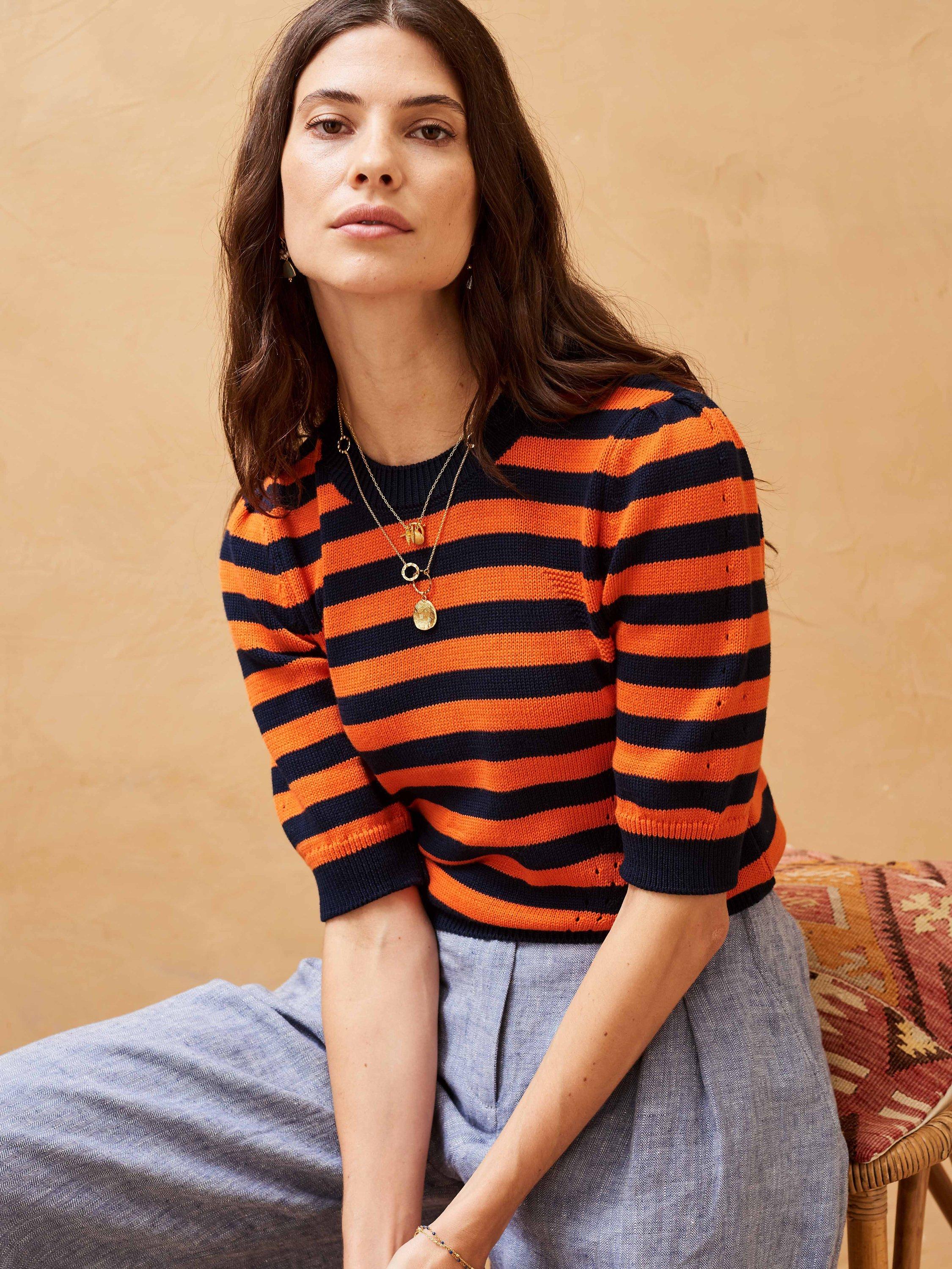 Brora Cotton Stripe Elbow Length Sleeve Jumper