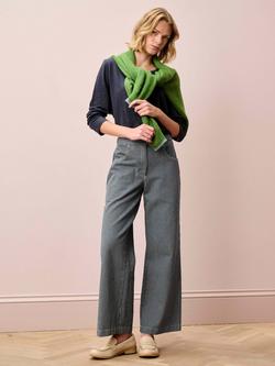 Brora Linen Knit Boat Neck Long Sleeve Top - view 2, Ink