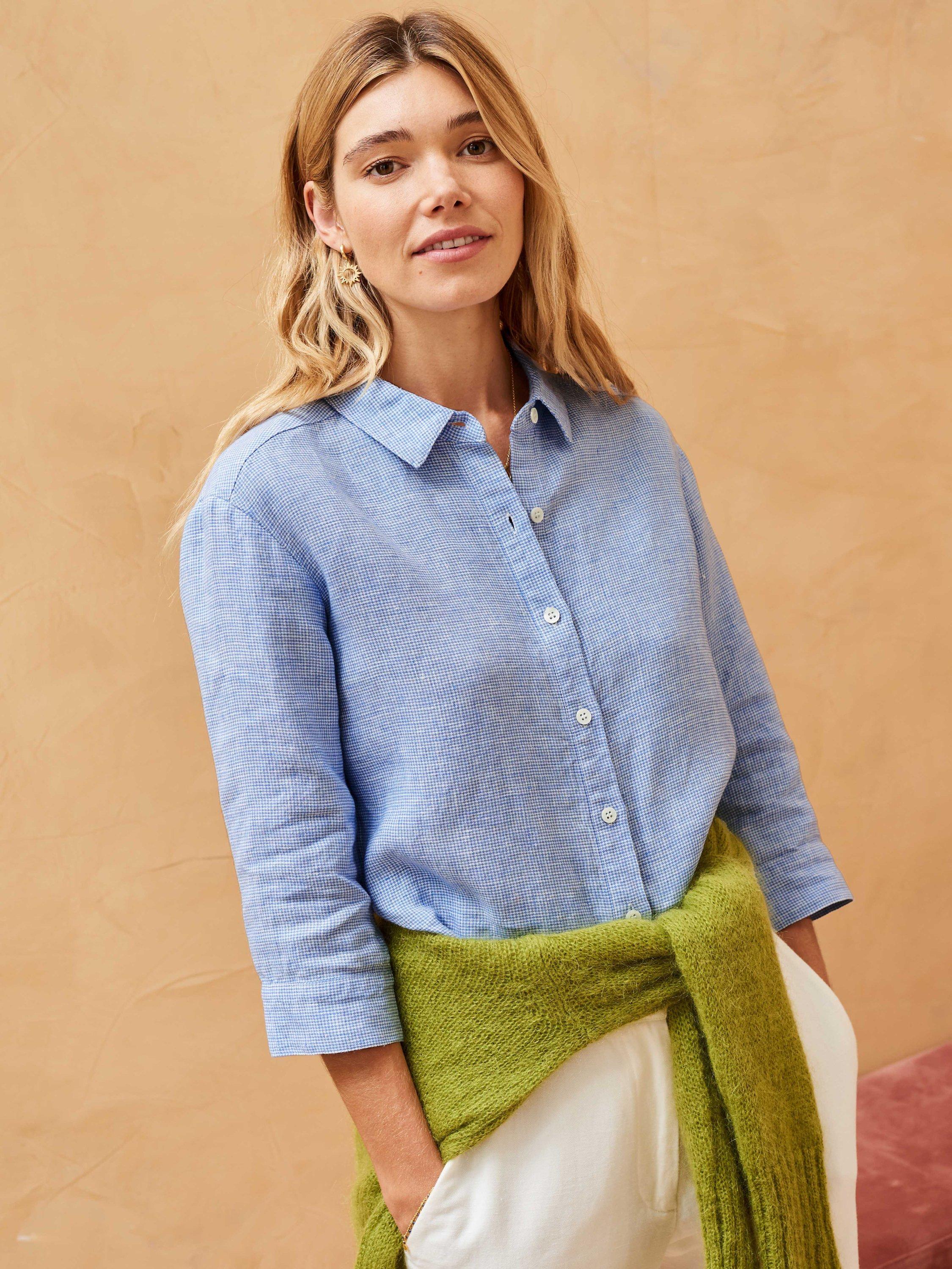 Brora Mini Houndstooth Weave Linen Shirt