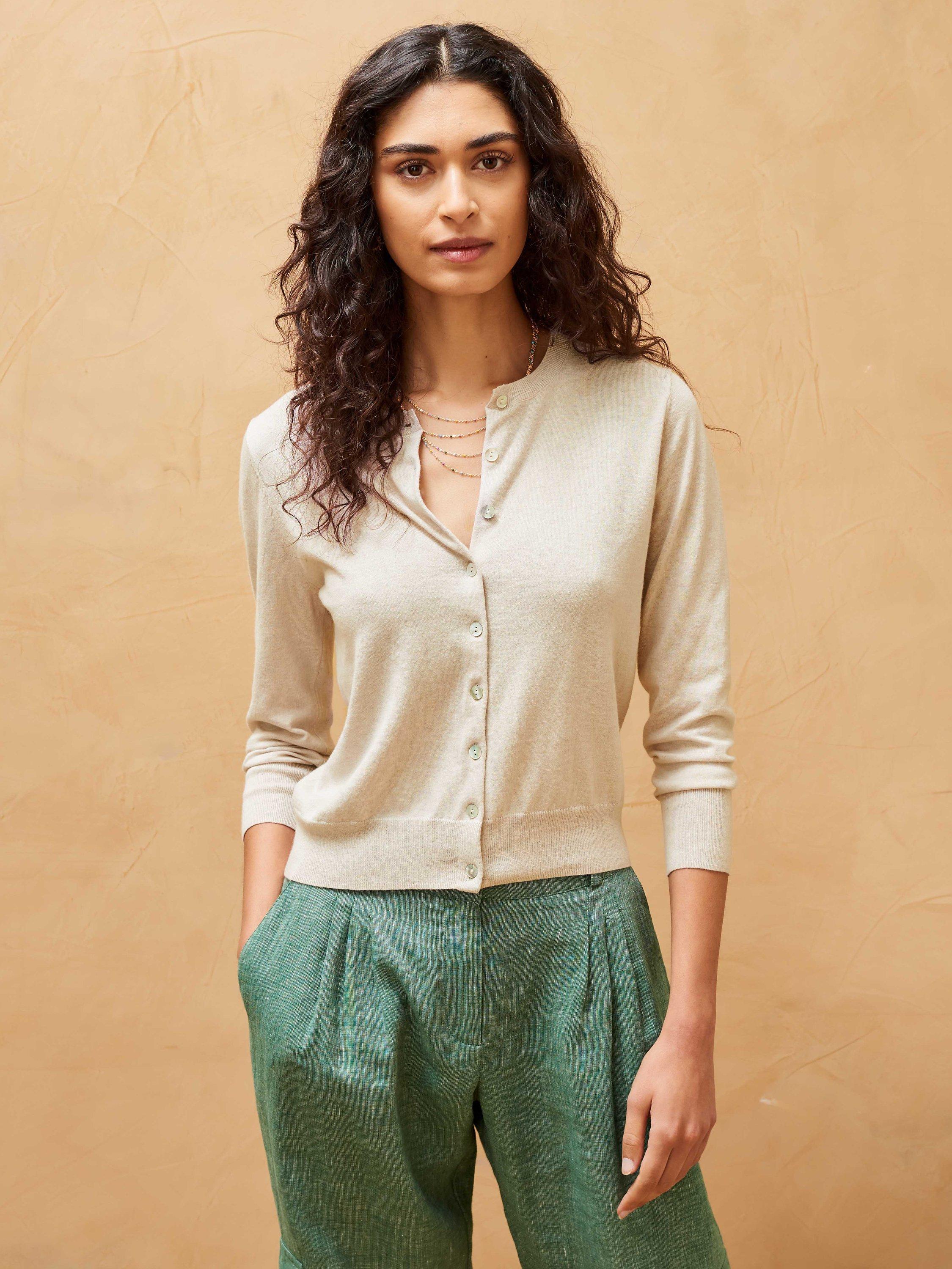 Brora Fine Knit Cotton Cardigan, Chalk