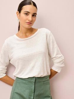 Brora Linen Boat Neck T-Shirt, White, White