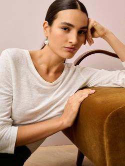 Brora Linen Boat Neck T-Shirt, White - view 2, White