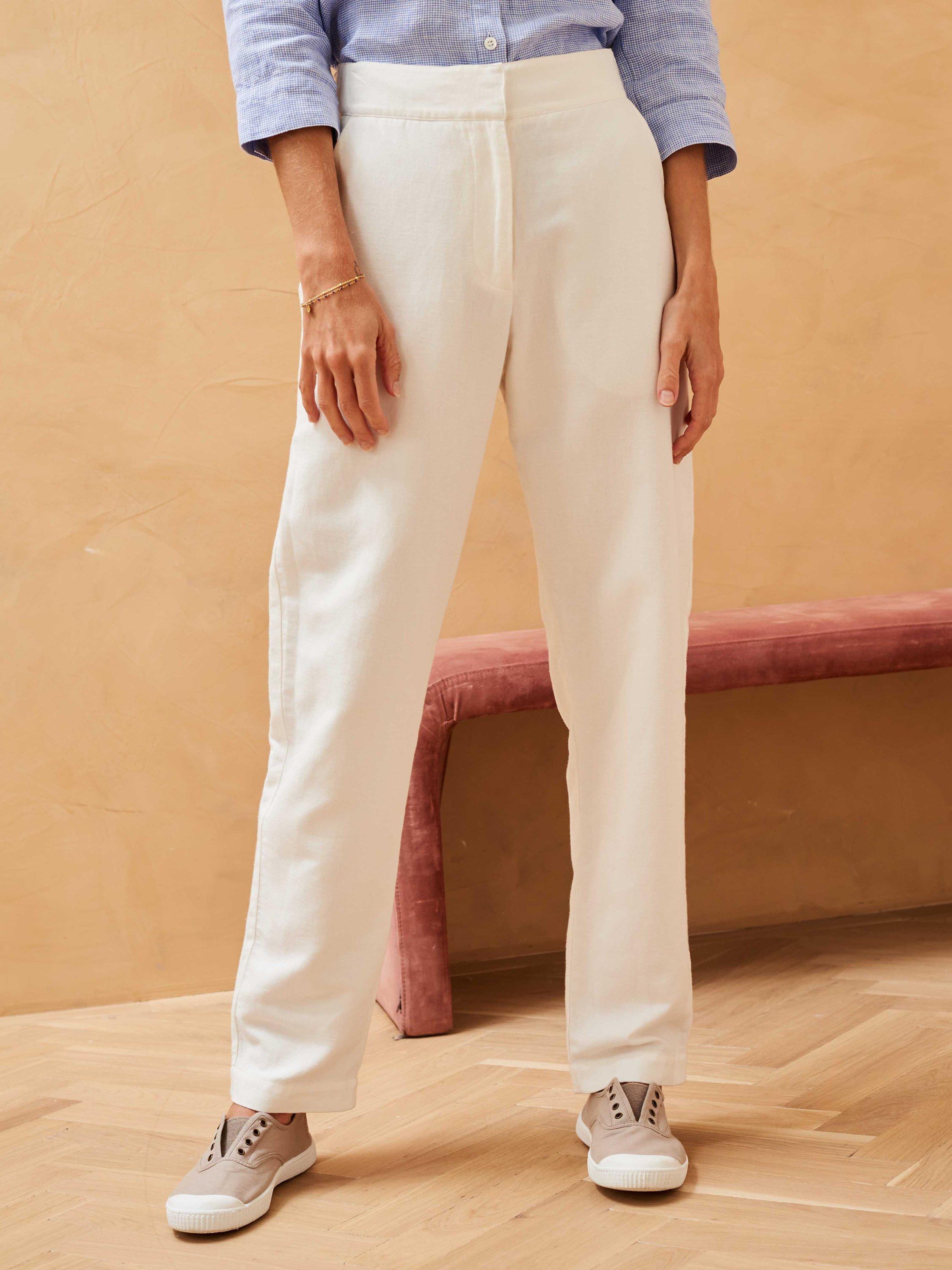 Brora Cotton Linen Blend Tapered Trousers, White