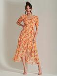 Jolie Moi Floral Metallic Chiffon Dress, Orange/Multi