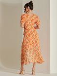 Jolie Moi Floral Metallic Chiffon Dress, Orange/Multi