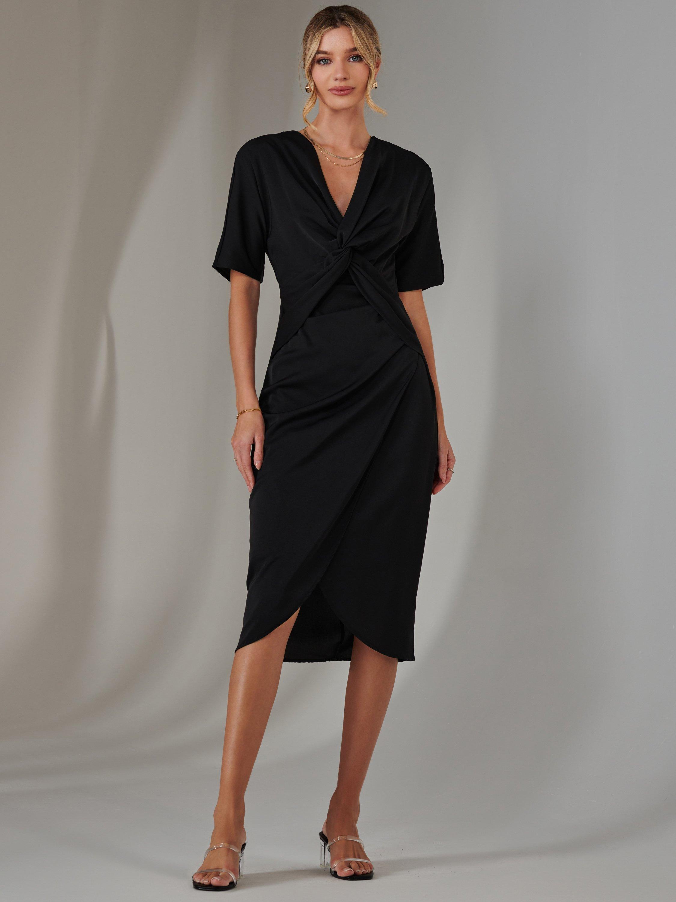 Jolie Moi Tulip Twist Front Midi Dress, Black