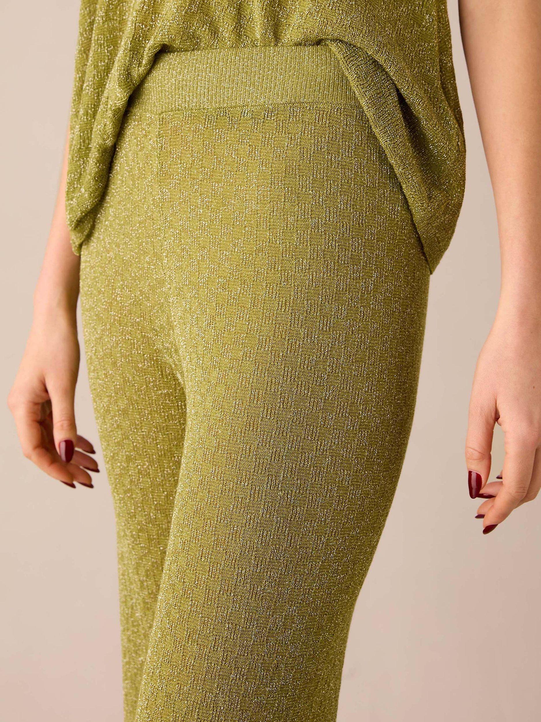 Product image 4 of 7, which shows Ro&Zo Sparkle Wide Leg Trousers, Green, M