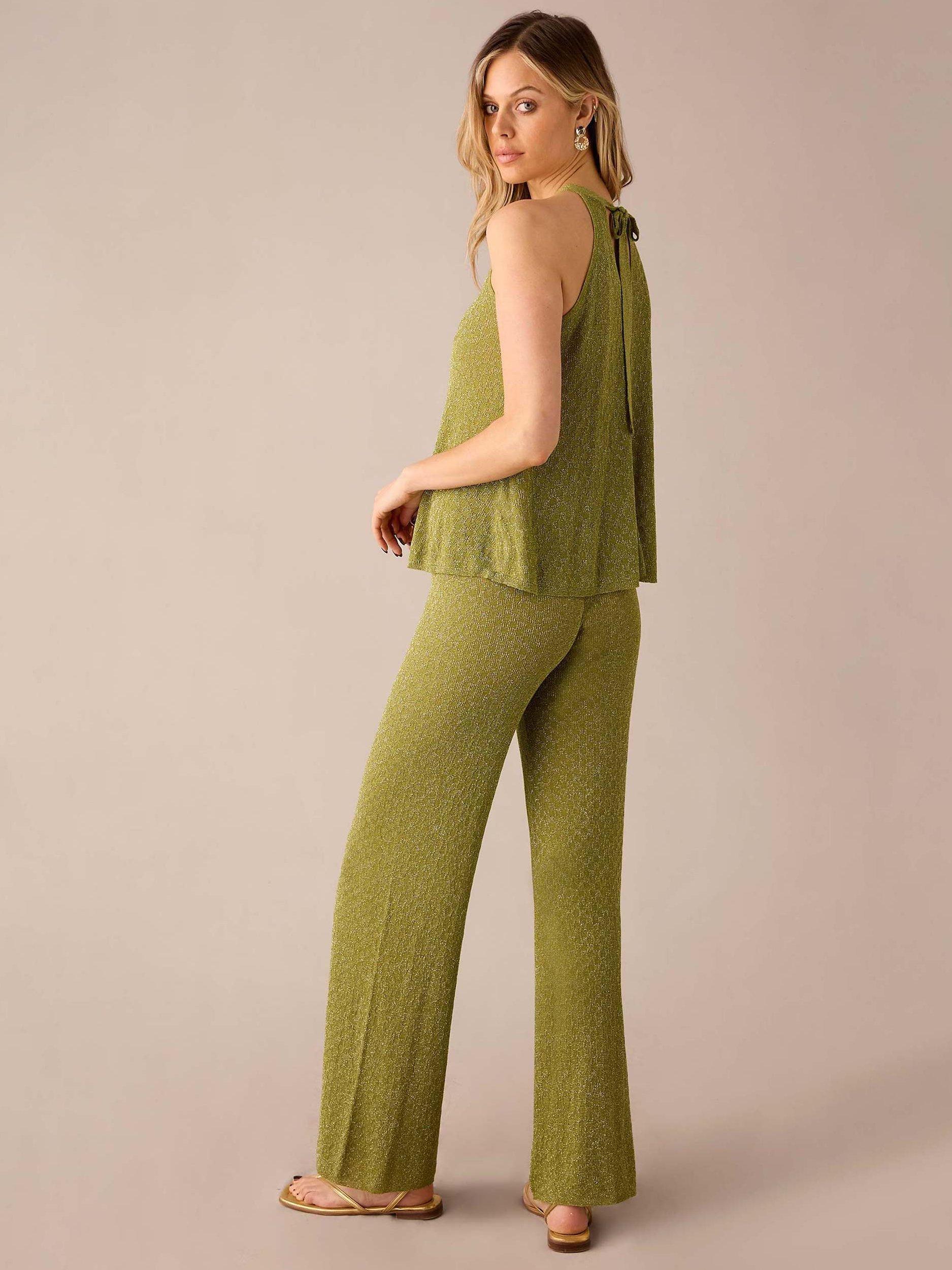 Product image 5 of 7, which shows Ro&Zo Sparkle Wide Leg Trousers, Green, M