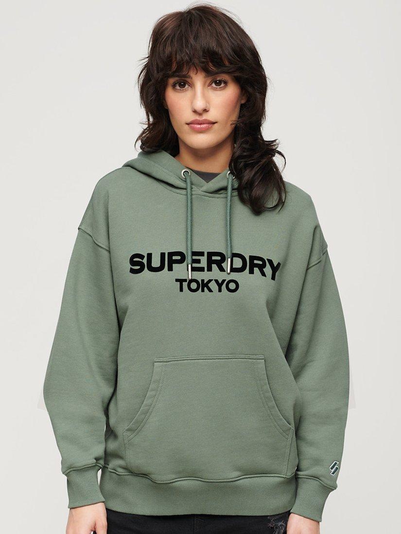 Superdry Sports Luxe Loose Fit Hoodie, Laurel Khaki