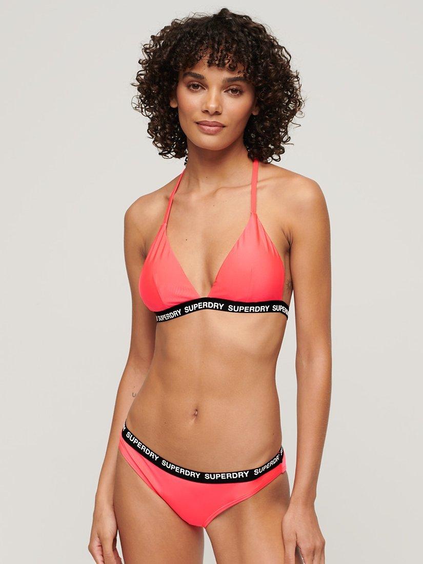 Superdry Triangle Elastic Bikini Top, Hyper Fire Pink, 16