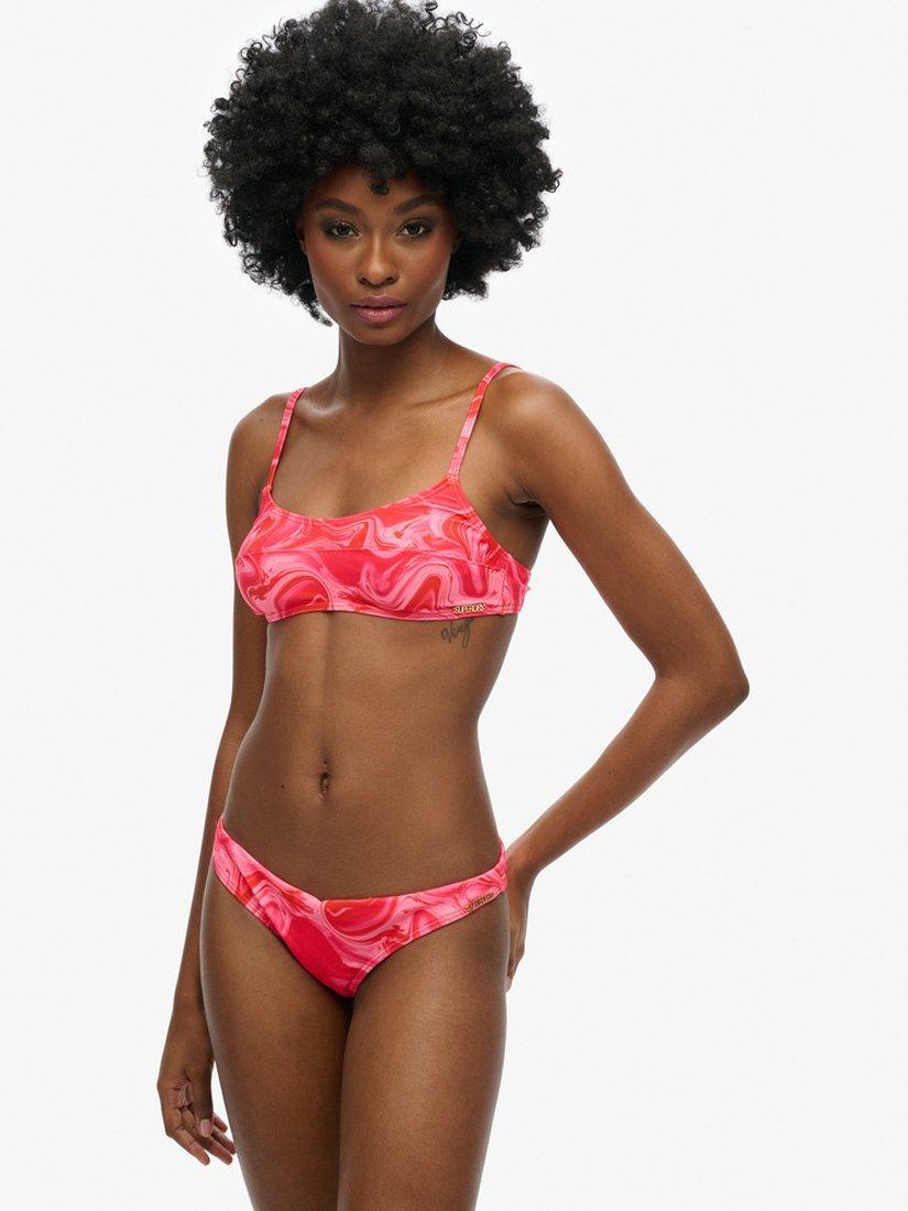 Product image 1 of 5, which shows Superdry Printed Cheeky Bikini Bottoms, Malibu Pink Marble, 8