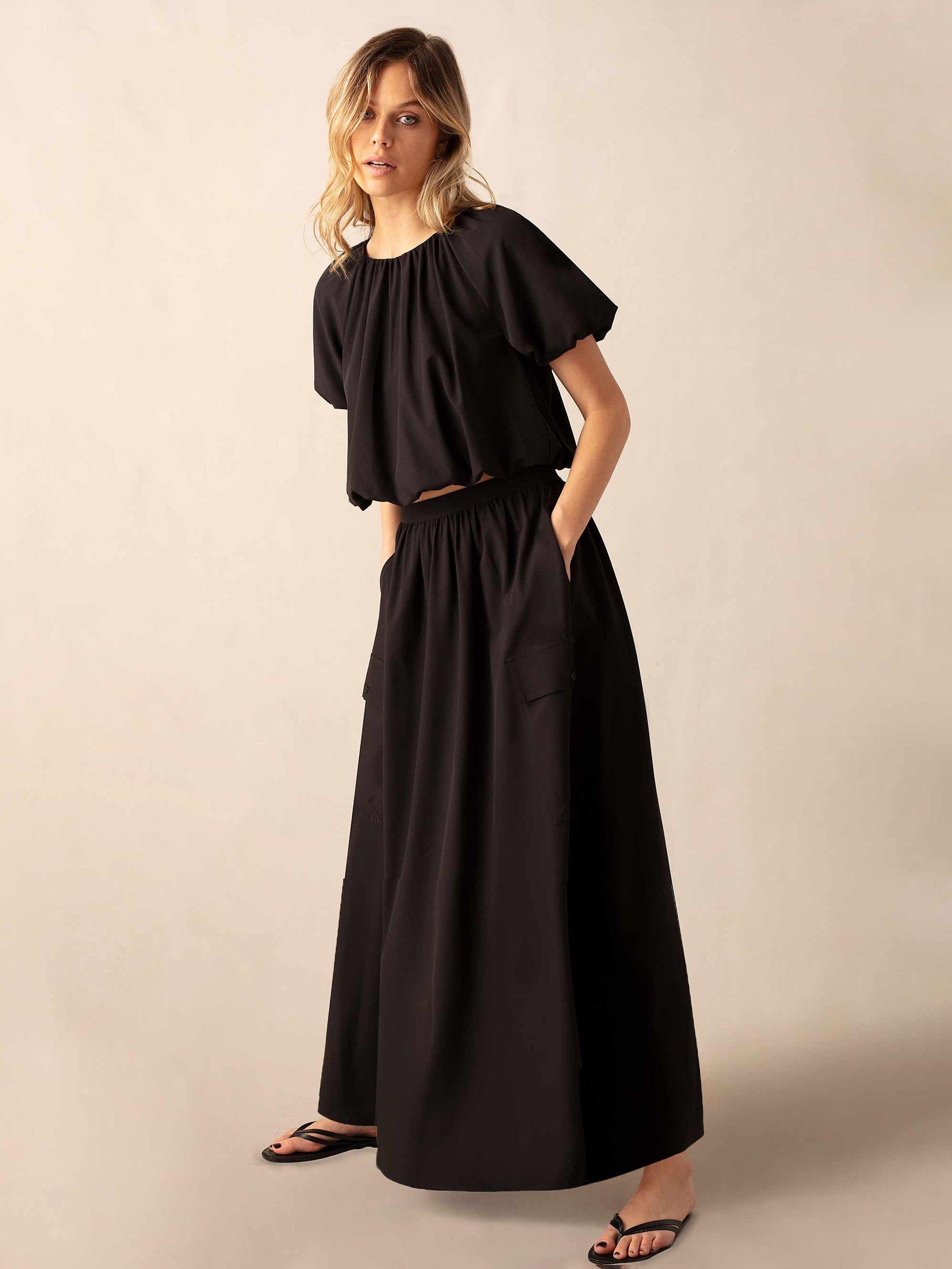 Ro&Zo Parachute Maxi Skirt, Black