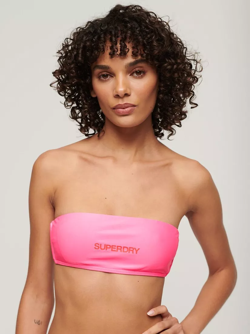 Superdry Logo Bandeau Bikini Top, Paparazzi Pink