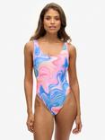 Superdry Marble Print Scoop Back Swimsuit, Multi, Multi