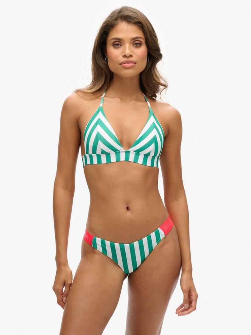 Product image 2 of 3, which shows Superdry Striped Cheeky Bikini Bottoms, Green/Multi, 8