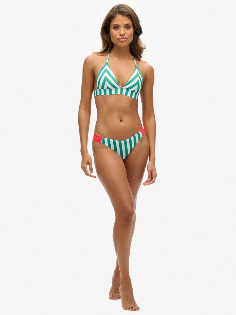 Product image 3 of 3, which shows Superdry Striped Cheeky Bikini Bottoms, Green/Multi, 8