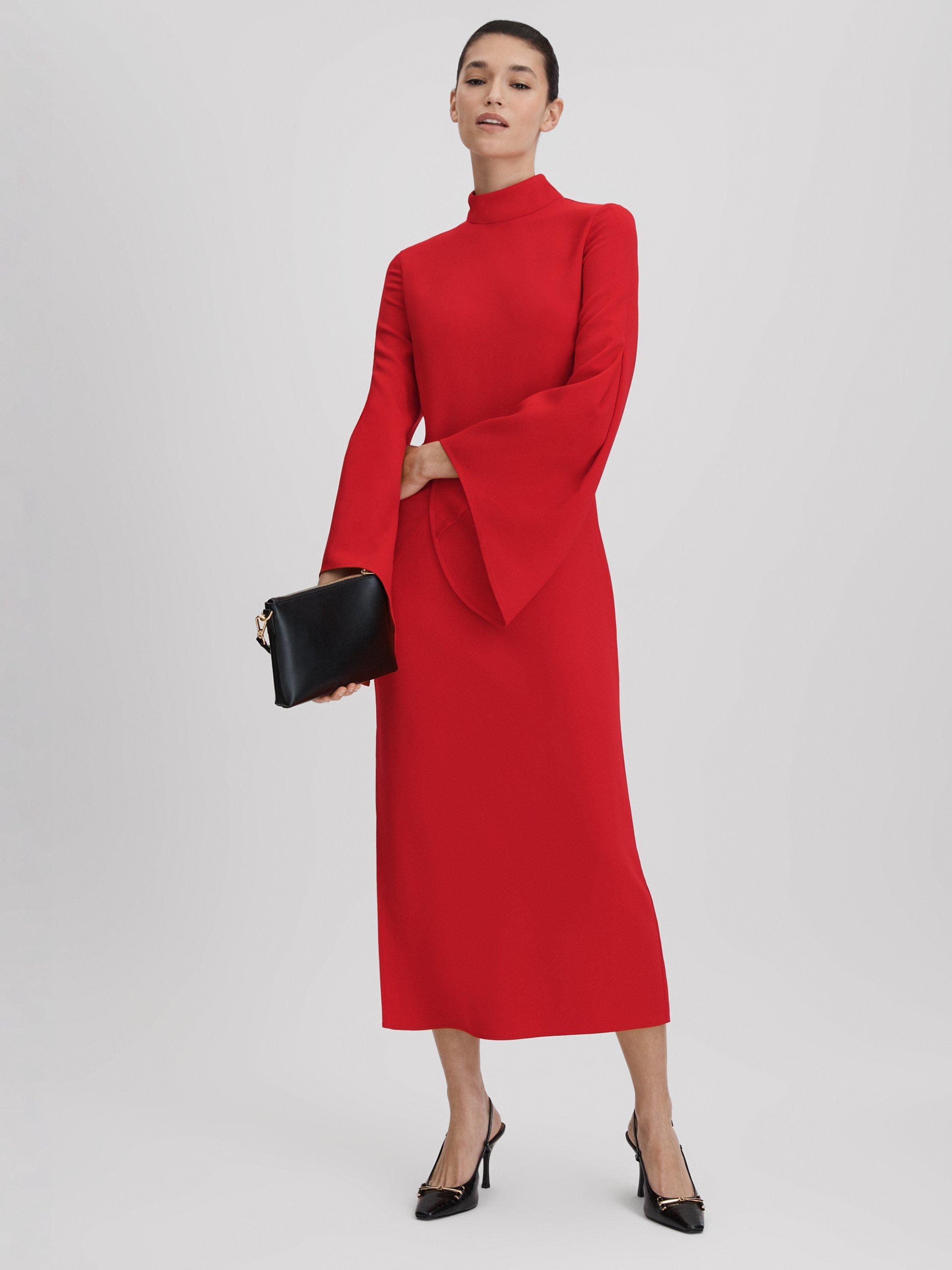 Reiss Katya Long Sleeve Bodycon Maxi Dress Red