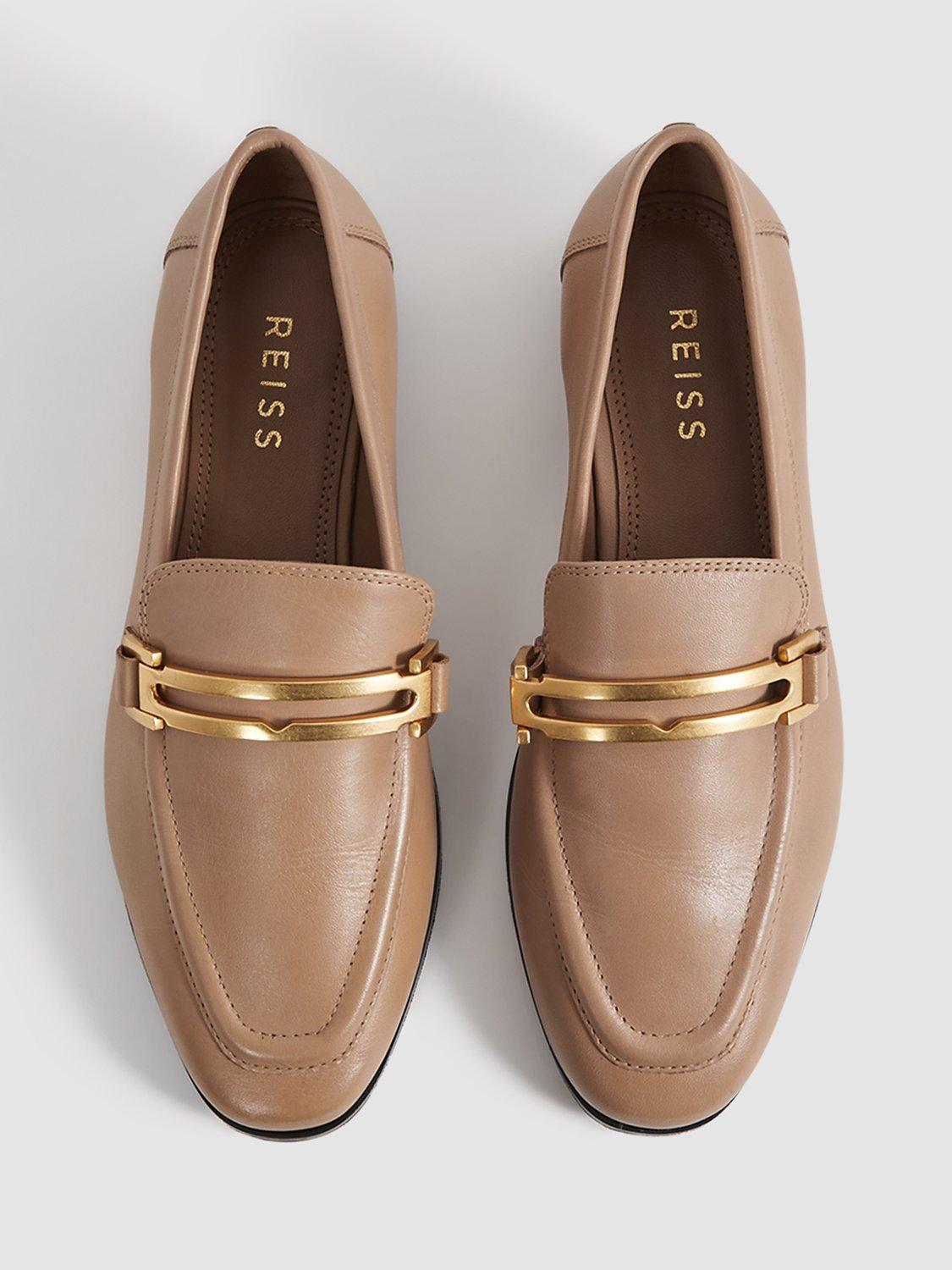 Reiss Angela Metal Trim Leather Loafers, Nude, 3