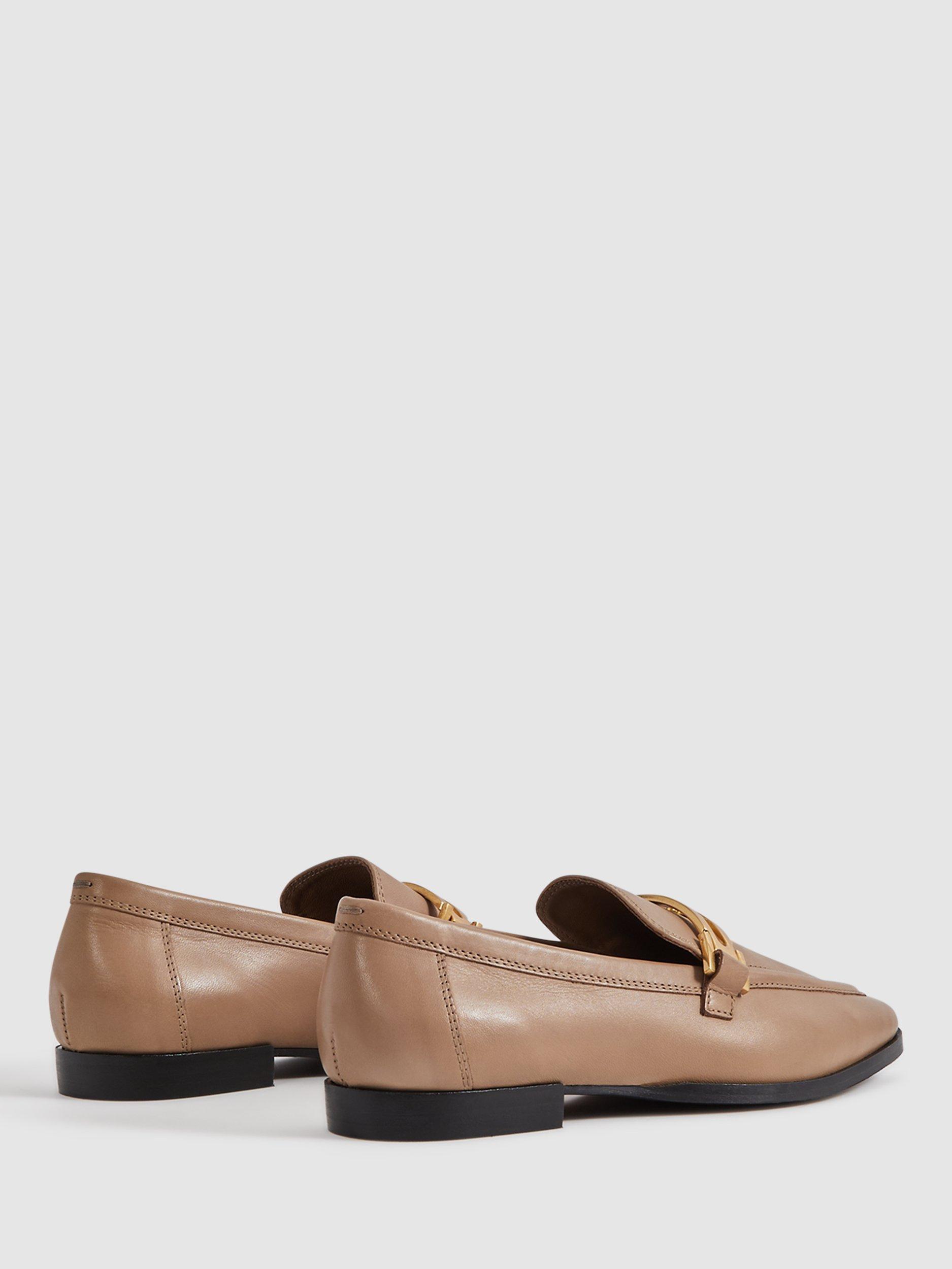 Reiss Angela Metal Trim Leather Loafers, Nude, 3