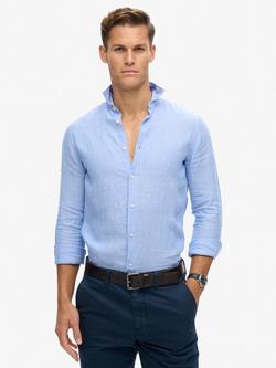 Superdry Casual Linen Long Sleeve Shirt, Light Blue Chambray