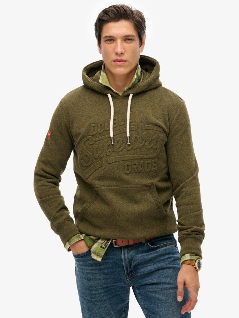 Superdry Embossed Archive Graphic Hoodie, Olive Green Marl