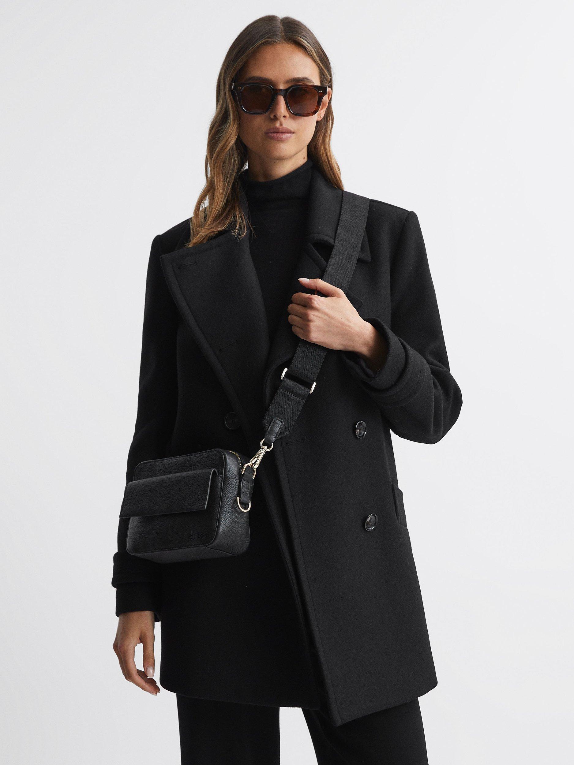 Reiss Clea Leather Cross Body Camera Bag, Black, One Size