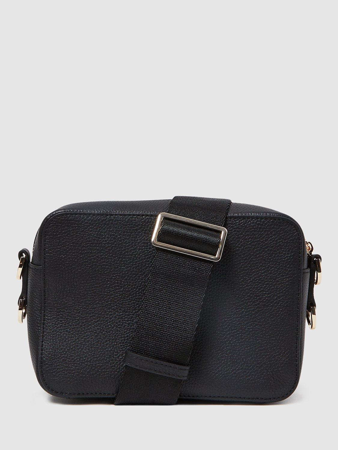 Reiss Clea Leather Cross Body Camera Bag, Black, One Size