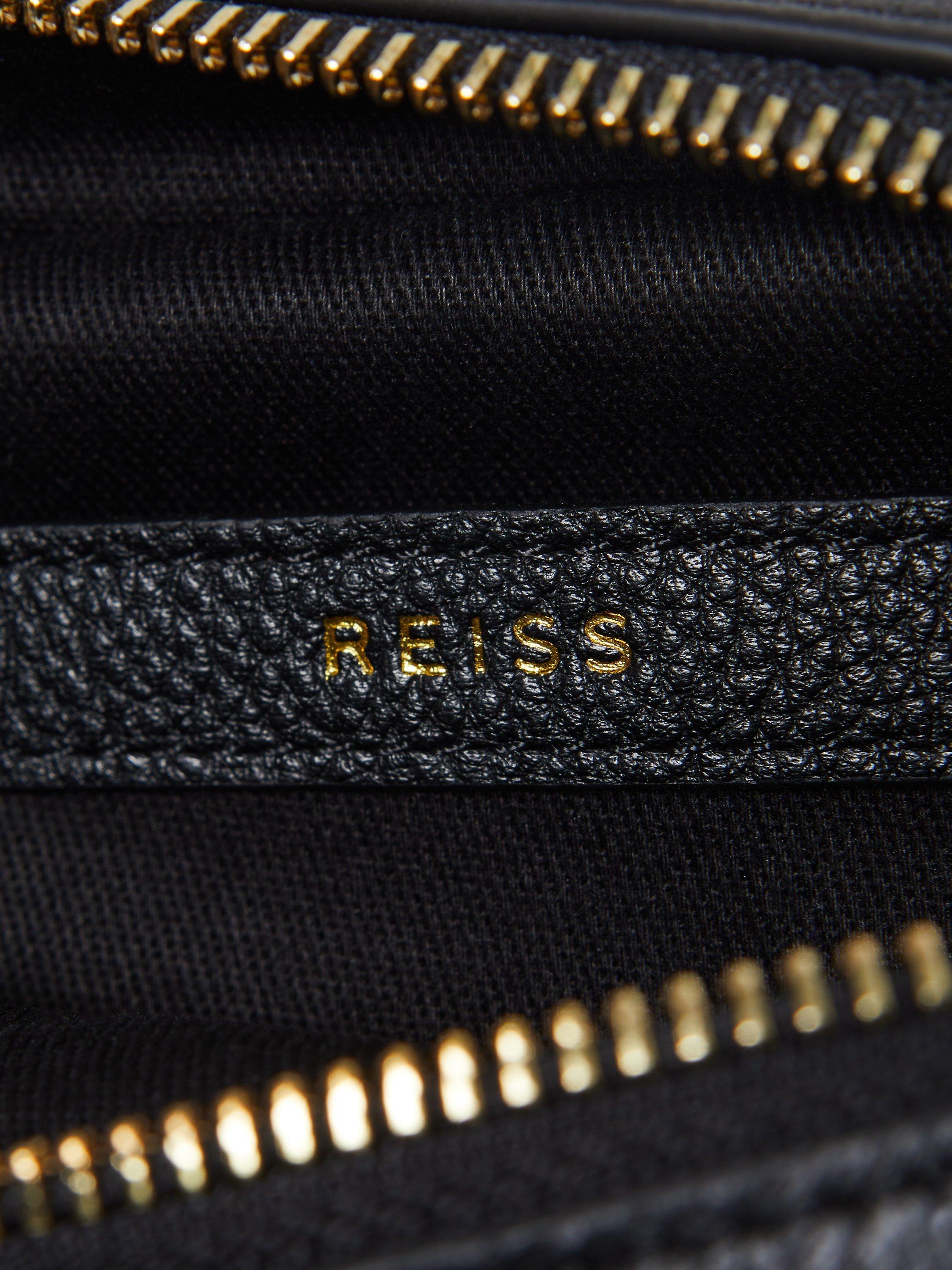 Reiss Clea Leather Cross Body Camera Bag, Black, One Size