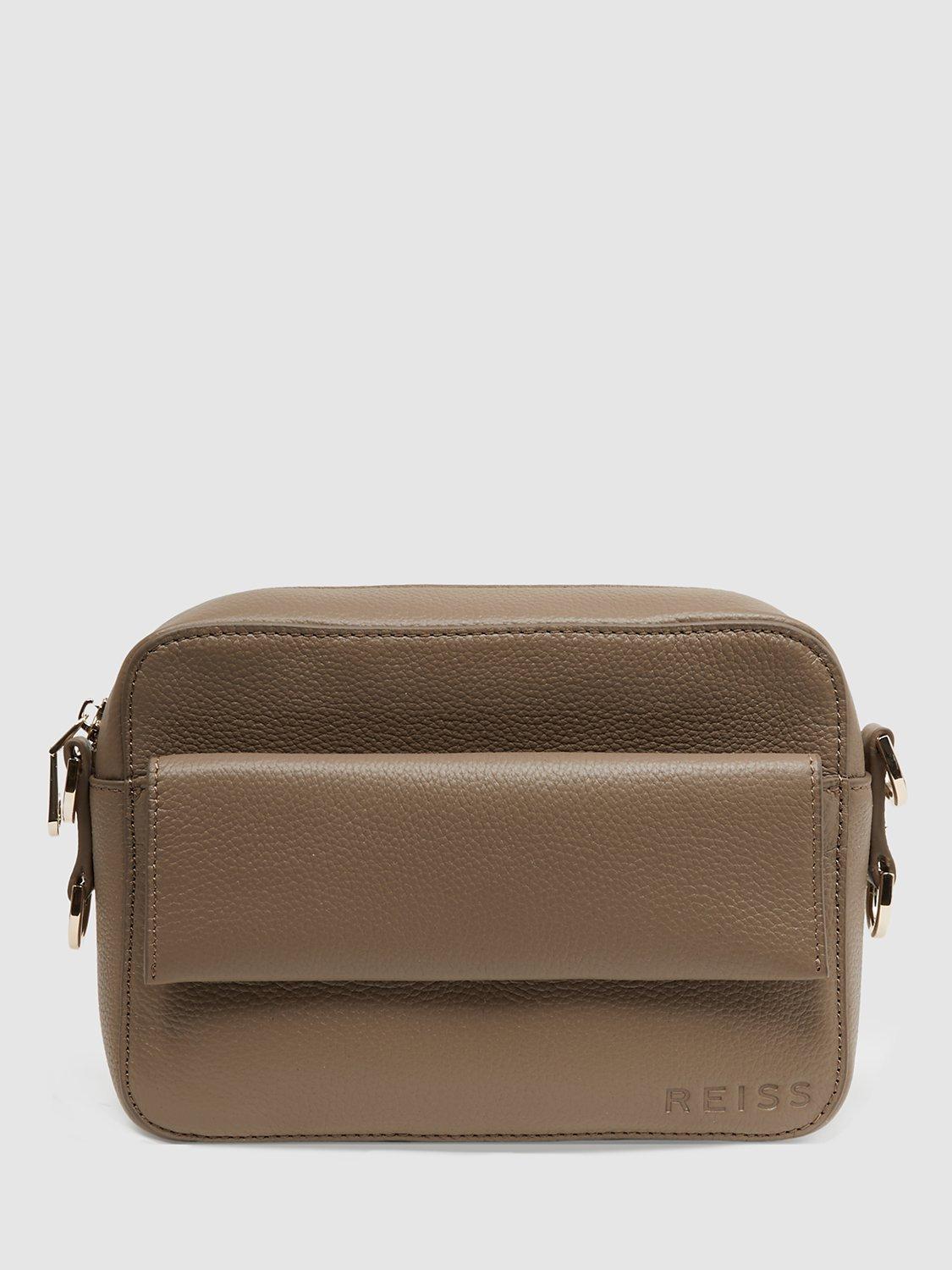 Reiss Clea Leather Cross Body Camera Bag, Taupe, One Size