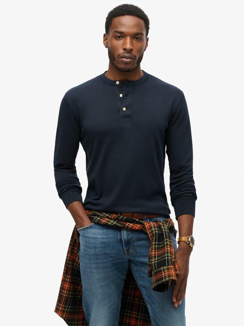 Superdry Merchant Store Jersey Grandad Top, Eclipse Navy