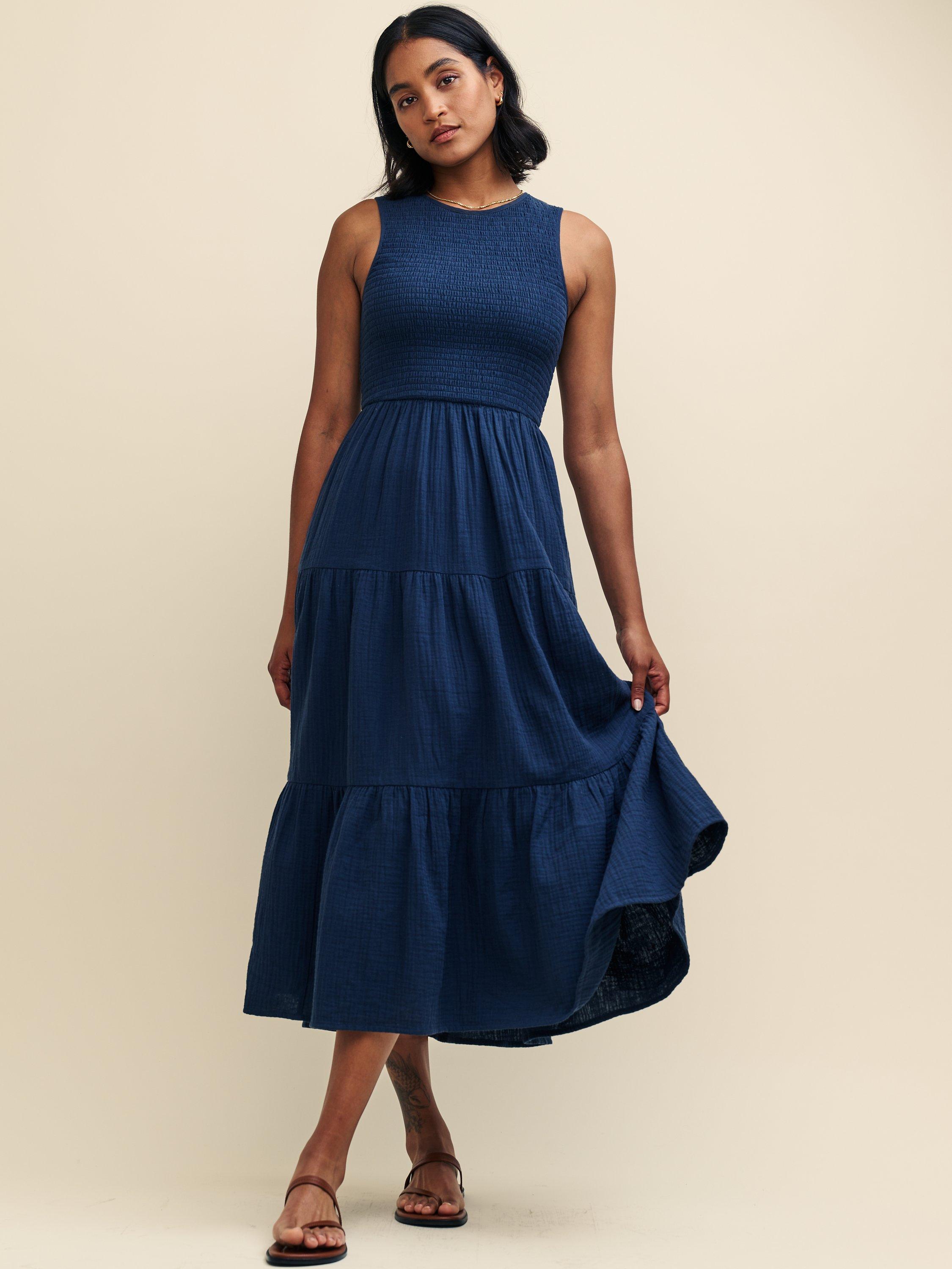 Nobody's Child Charlie Shirred Bodice Midaxi Dress, Navy