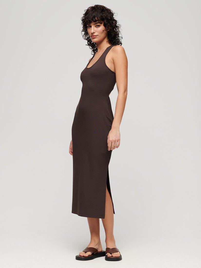 Product image 1 of 5, which shows Superdry Scoop Neck Jersey Midi Dress, Dark Oak Brown, 8