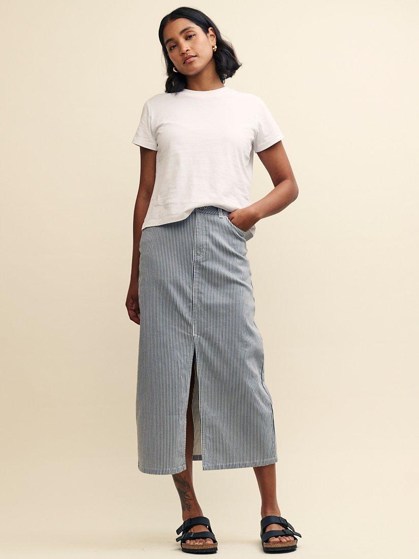 Nobody's Child Pinstripe Column Midi Skirt, Blue/Multi