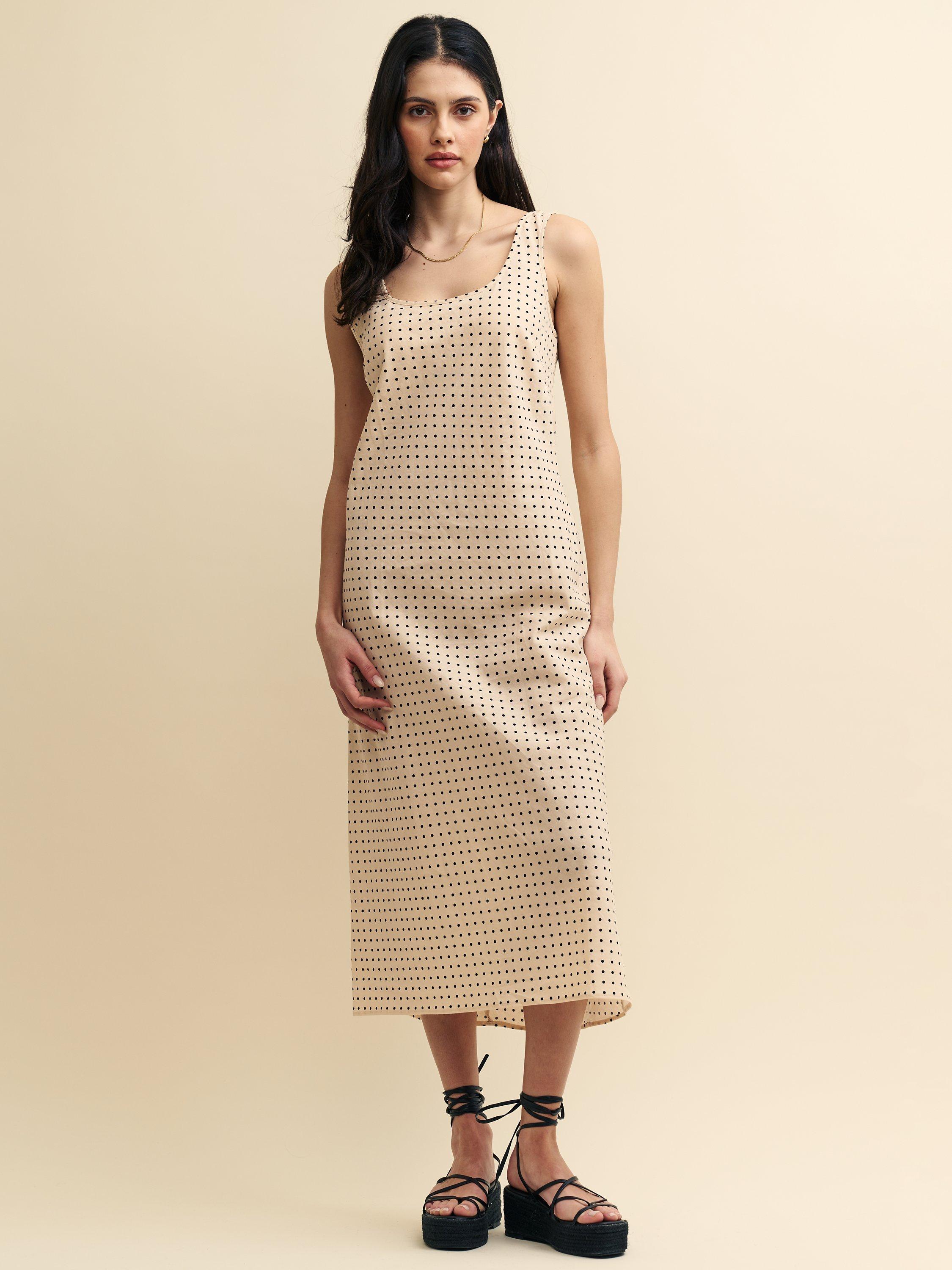Nobody's Child Monika Spot Print Linen Blend Midaxi Dress, Cream/Multi