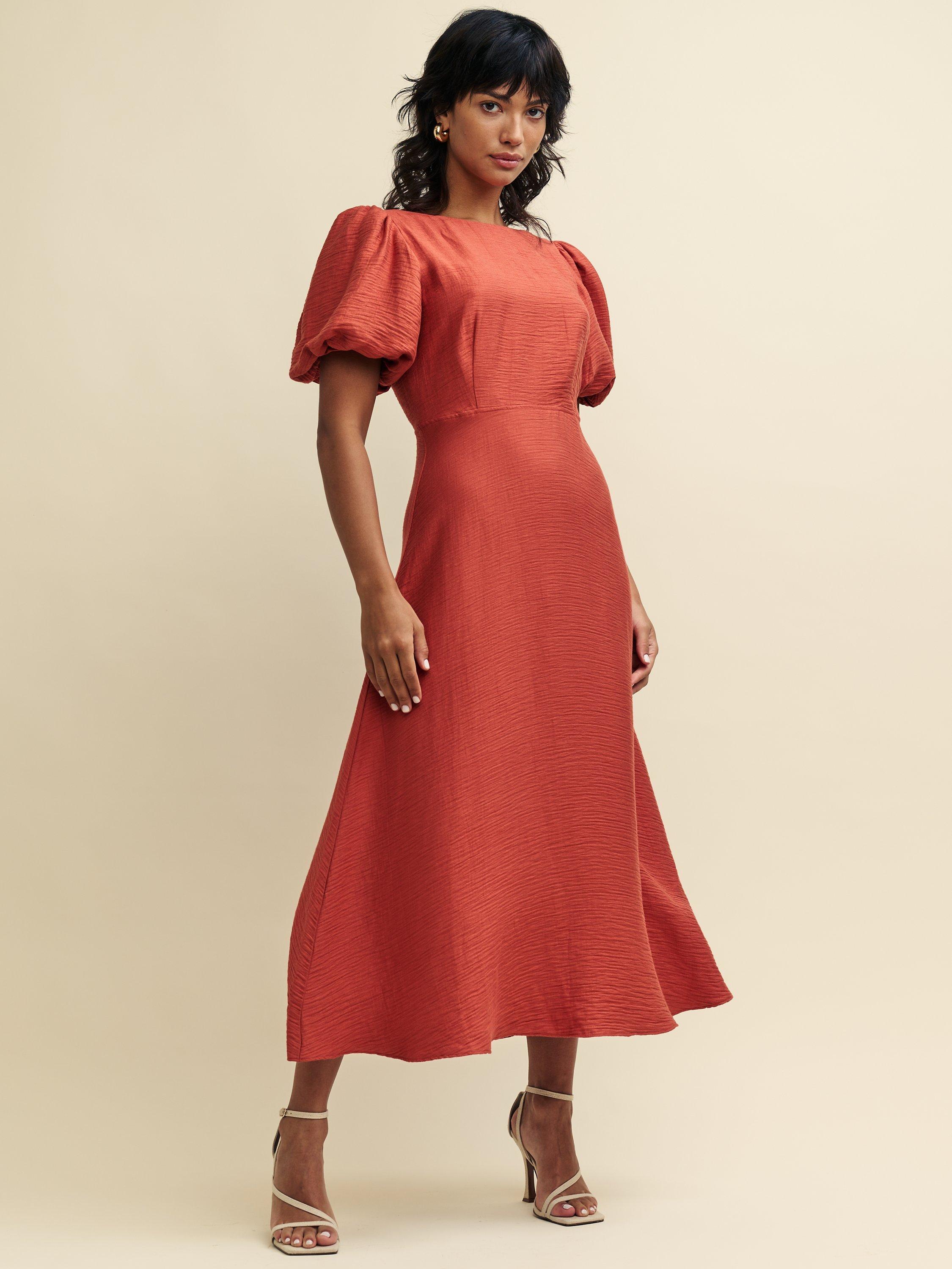 Nobody's Child Zora Linen Blend Midi Dress, Rust Red