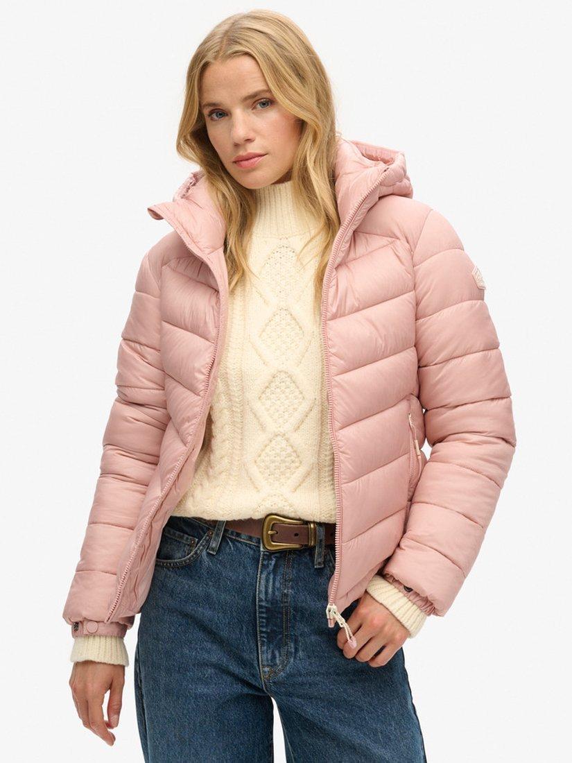 Product image 1 of 7, which shows Superdry Hooded Fuji Padded Jacket, Vintage Blush Pink, 8