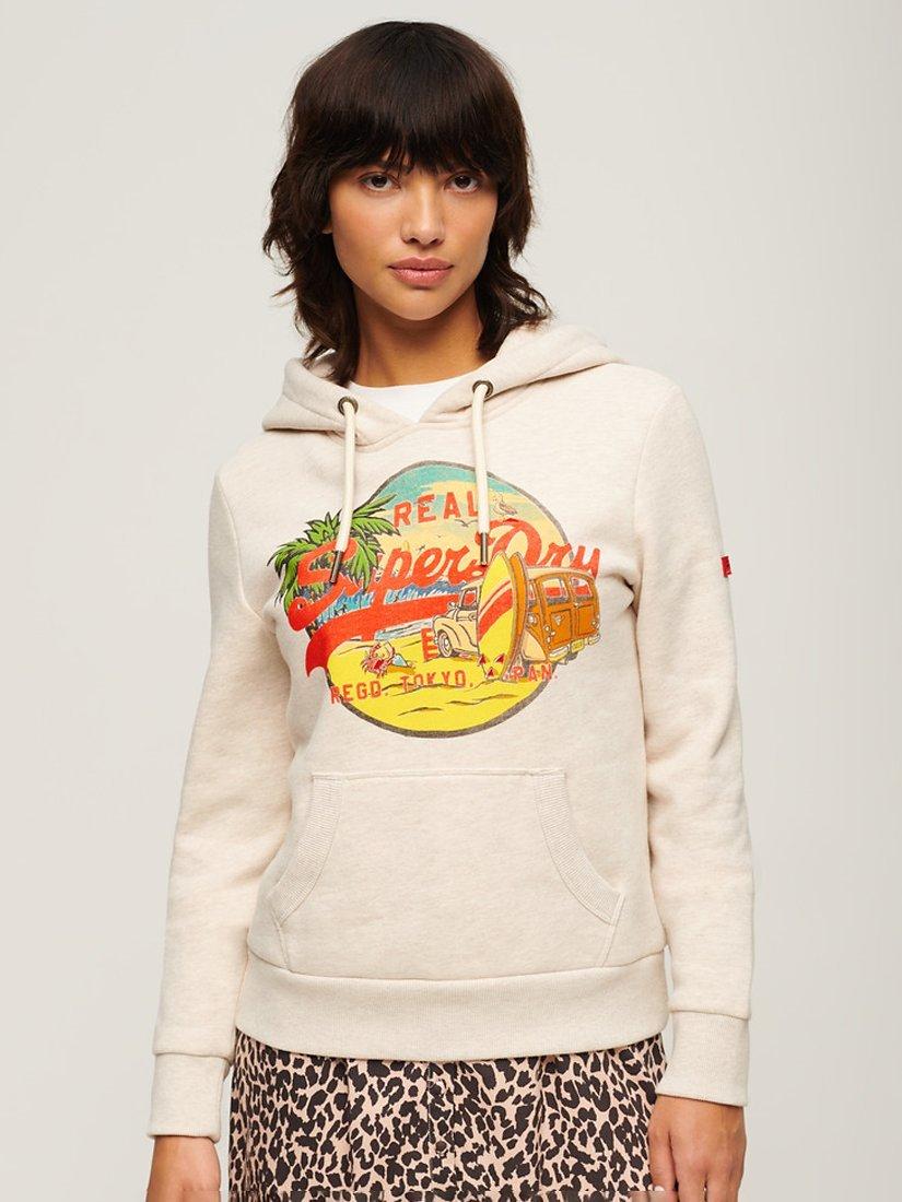 Superdry LA Vintage Logo Graphic Hoodie, Oat Cream Marl